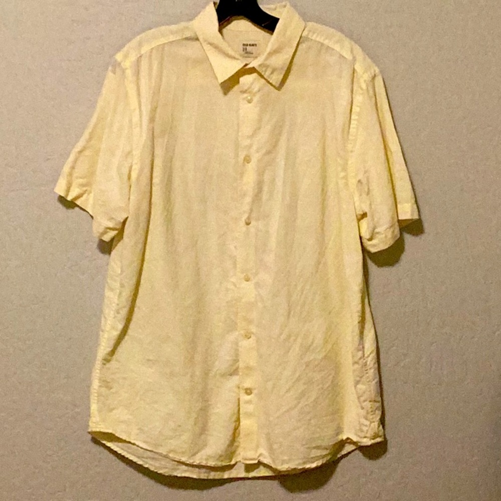 Old Navy butter yellow linen blend short sleeve men’s shirt size Large